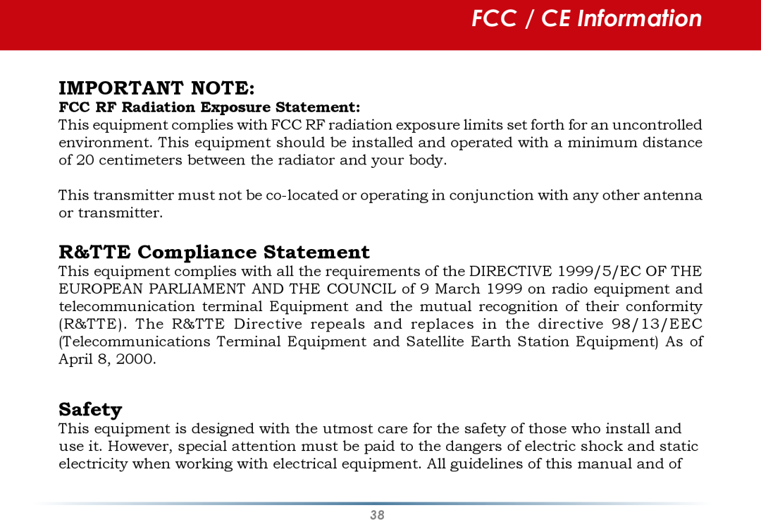 Buffalo Technology WLI-U2-AG108HP user manual Important Note, R&TTE Compliance Statement, Safety, FCC / CE Information 