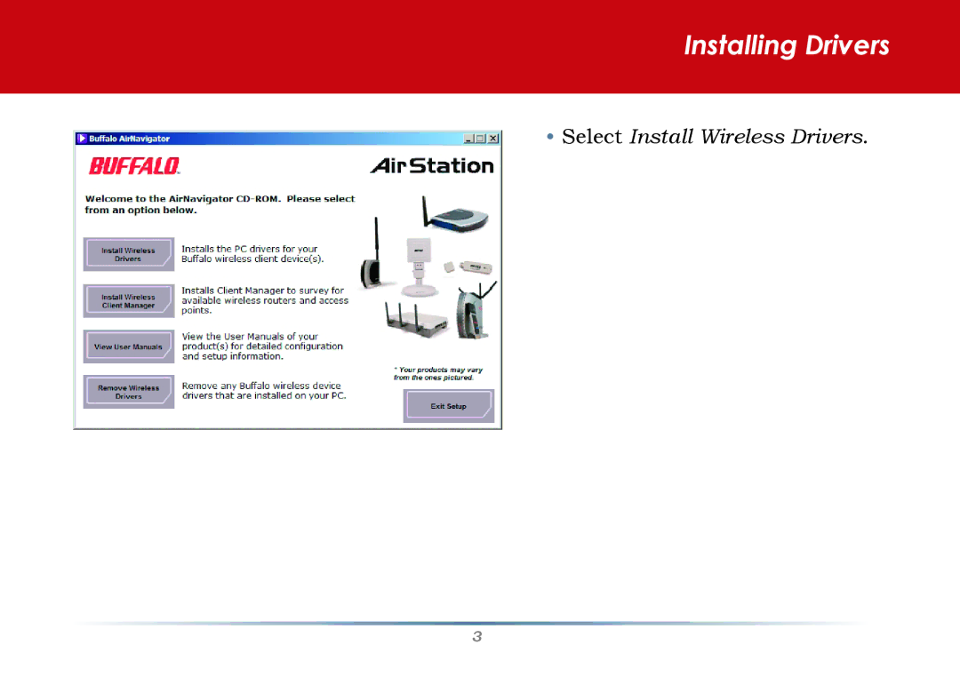 Buffalo Technology WLI-U2-G300N quick start Installing Drivers 