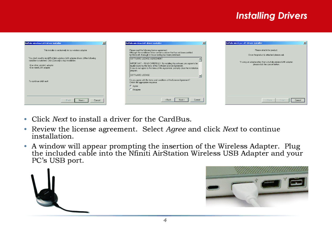 Buffalo Technology WLI-U2-G300N quick start Installing Drivers 