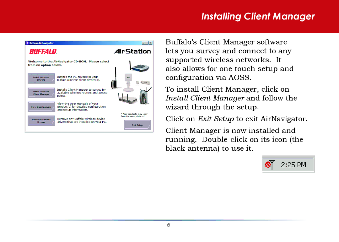 Buffalo Technology WLI-U2-G300N quick start Installing Client Manager 