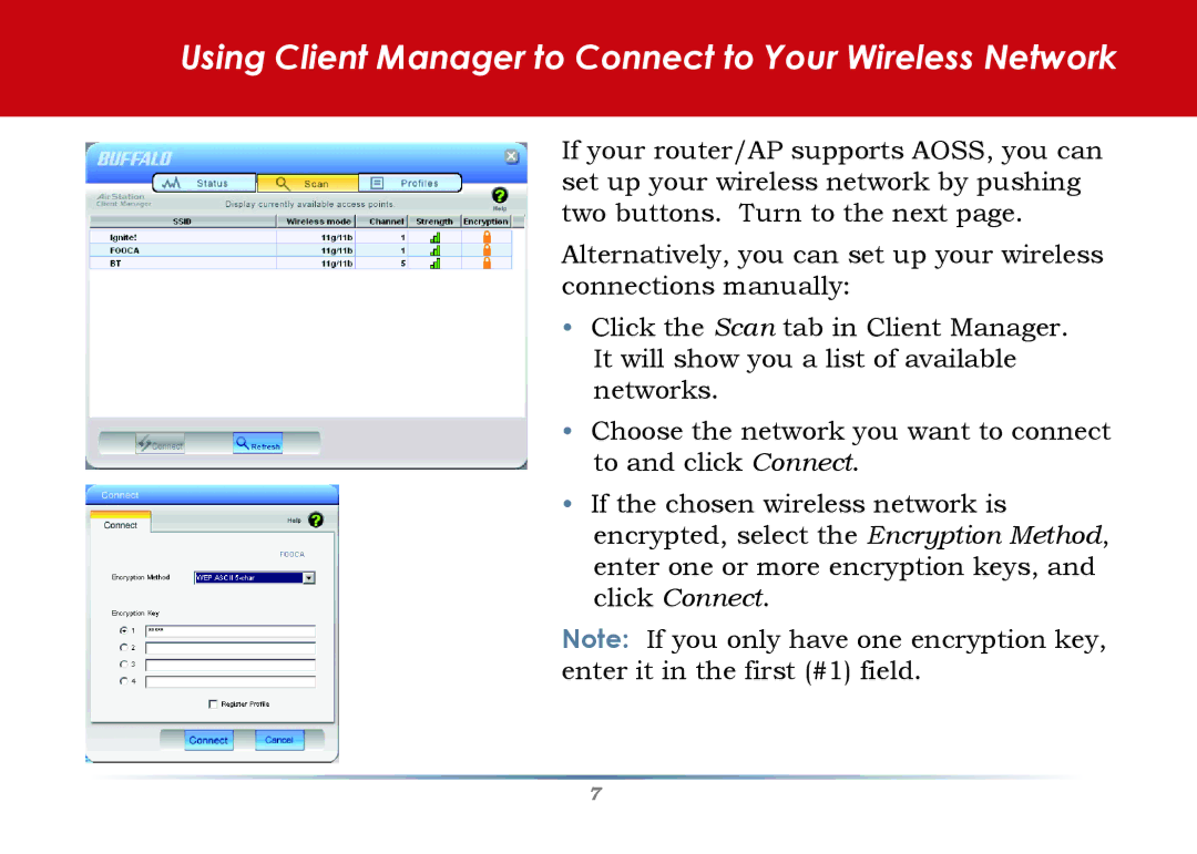 Buffalo Technology WLI-U2-G300N quick start Using Client Manager to Connect to Your Wireless Network 