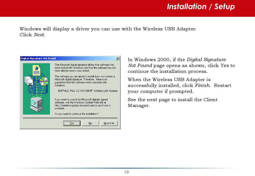 Buffalo Technology WLI-U2-KG125S user manual Installation / Setup 