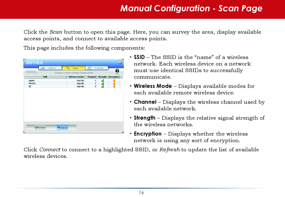 Buffalo Technology WLI-U2-KG125S user manual Manual Configuration Scan 