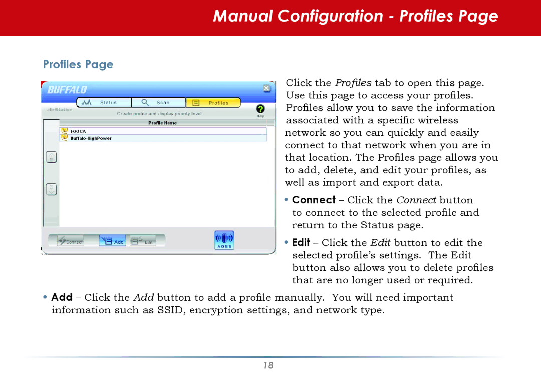 Buffalo Technology WLI-U2-KG125S user manual Manual Configuration Profiles 