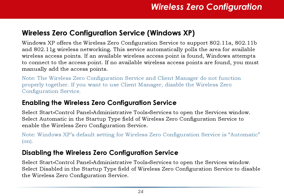 Buffalo Technology WLI-U2-KG125S user manual Wireless Zero Configuration Service Windows XP 