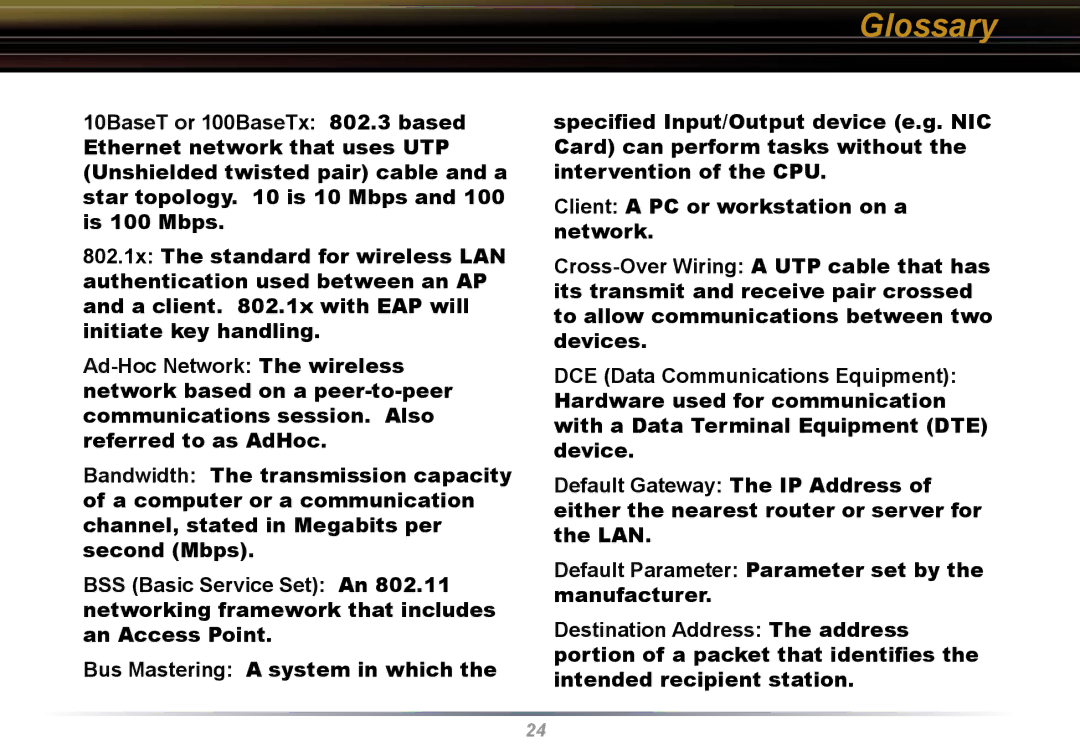 Buffalo Technology WLI-U2-KG54 user manual Glossary 