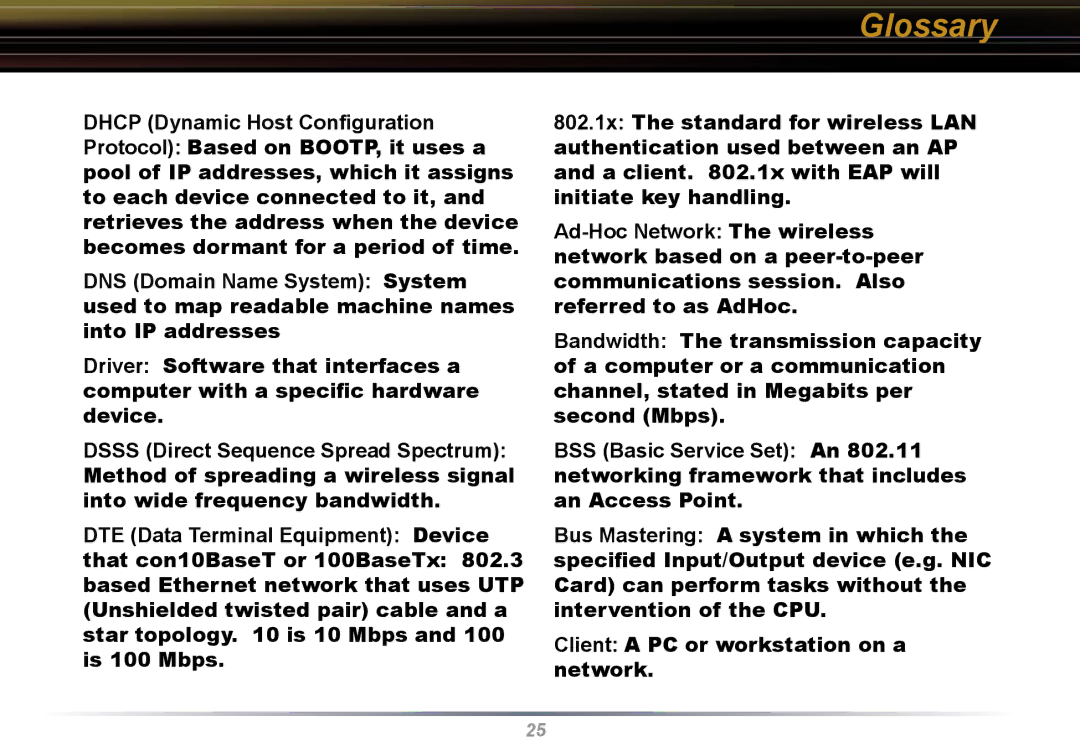 Buffalo Technology WLI-U2-KG54 user manual Glossary 