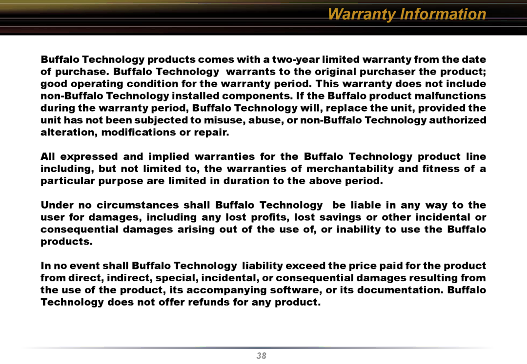 Buffalo Technology WLI-U2-KG54 user manual Warranty Information 