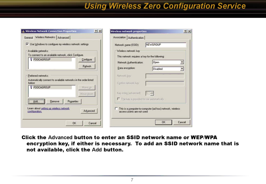 Buffalo Technology WLI-U2-KG54 user manual Using Wireless Zero Conﬁguration Service 