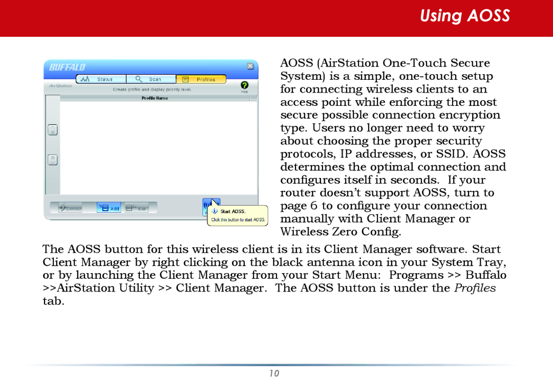 Buffalo Technology WLI-U2-SG54HG user manual Using Aoss 