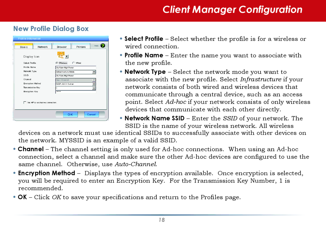 Buffalo Technology WLI-U2-SG54HG user manual New Profile Dialog Box 