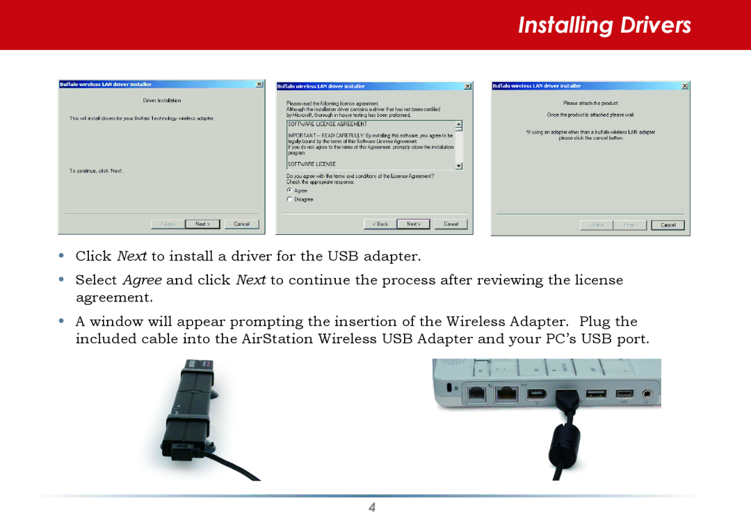 Buffalo Technology WLI-U2-SG54HG user manual Installing Drivers 