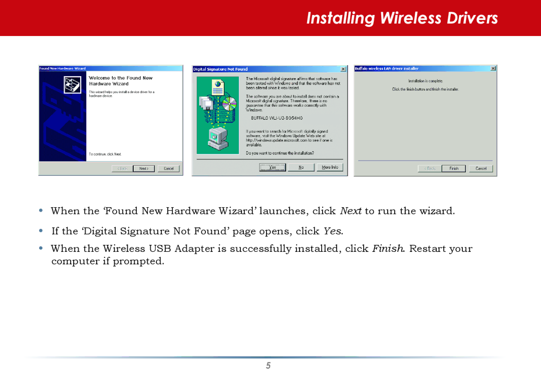 Buffalo Technology WLI-U2-SG54HG user manual Installing Wireless Drivers 