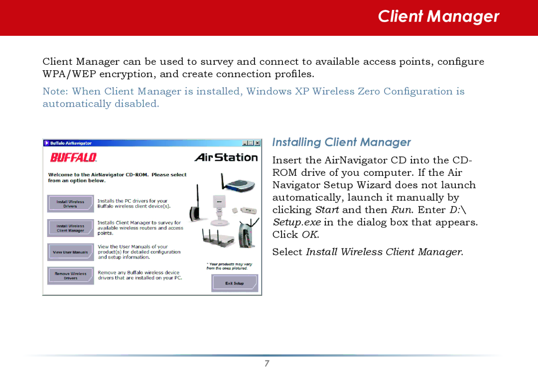 Buffalo Technology WLI-U2-SG54HG user manual Installing Client Manager 