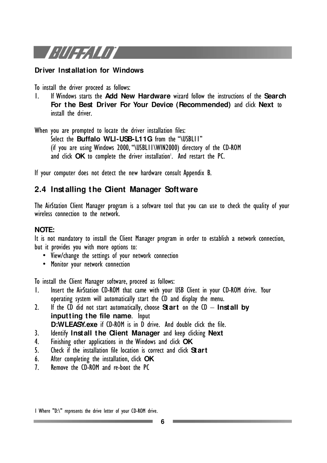 Buffalo Technology WLI-USB-L11G manual Installing the Client Manager Software 