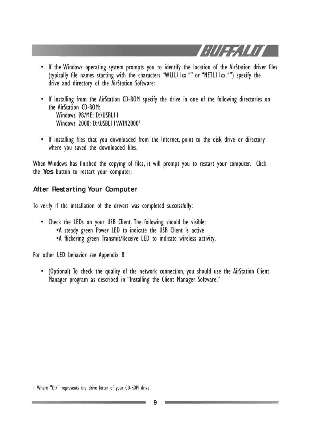 Buffalo Technology WLI-USB-L11G manual After Restarting Your Computer 