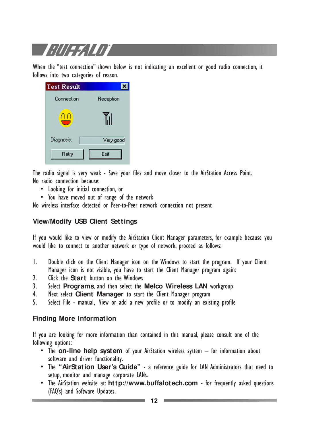 Buffalo Technology WLI-USB-L11G manual View/Modify USB Client Settings, Finding More Information 