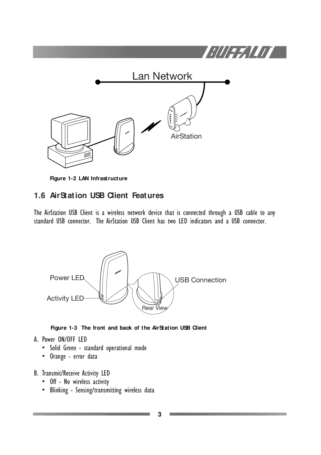 Buffalo Technology WLI-USB-L11G manual Lan Network, AirStation USB Client Features 