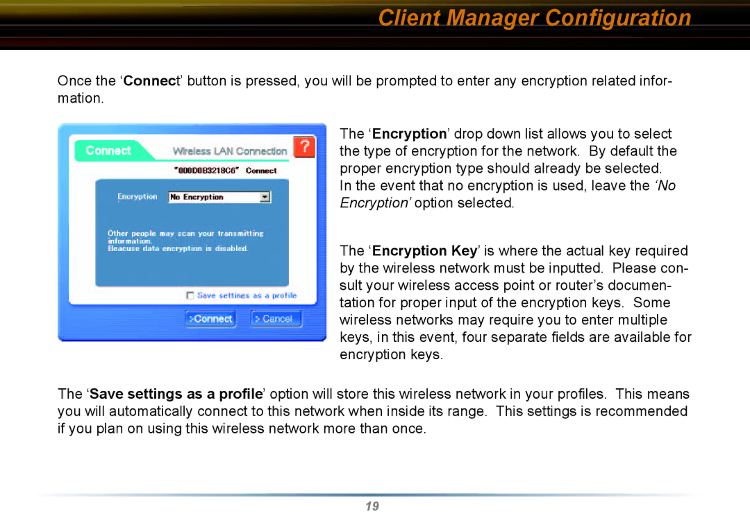 Buffalo Technology WLI2-CB-G54L manual Client Manager Conﬁguration 