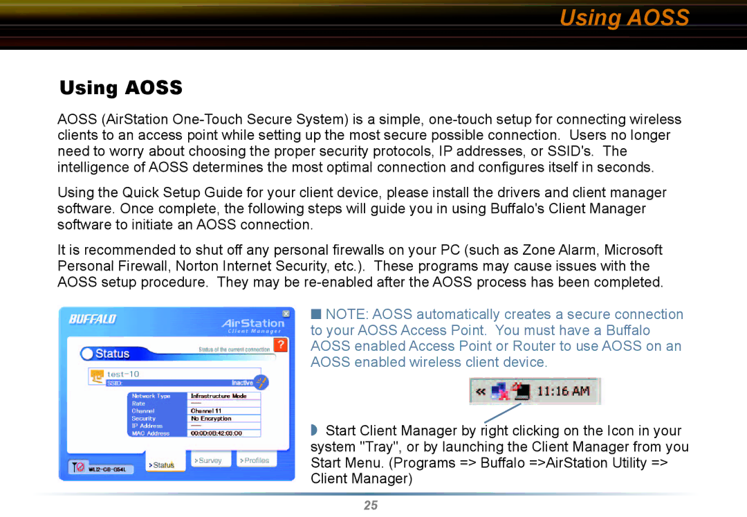 Buffalo Technology WLI2-CB-G54L manual Using Aoss 