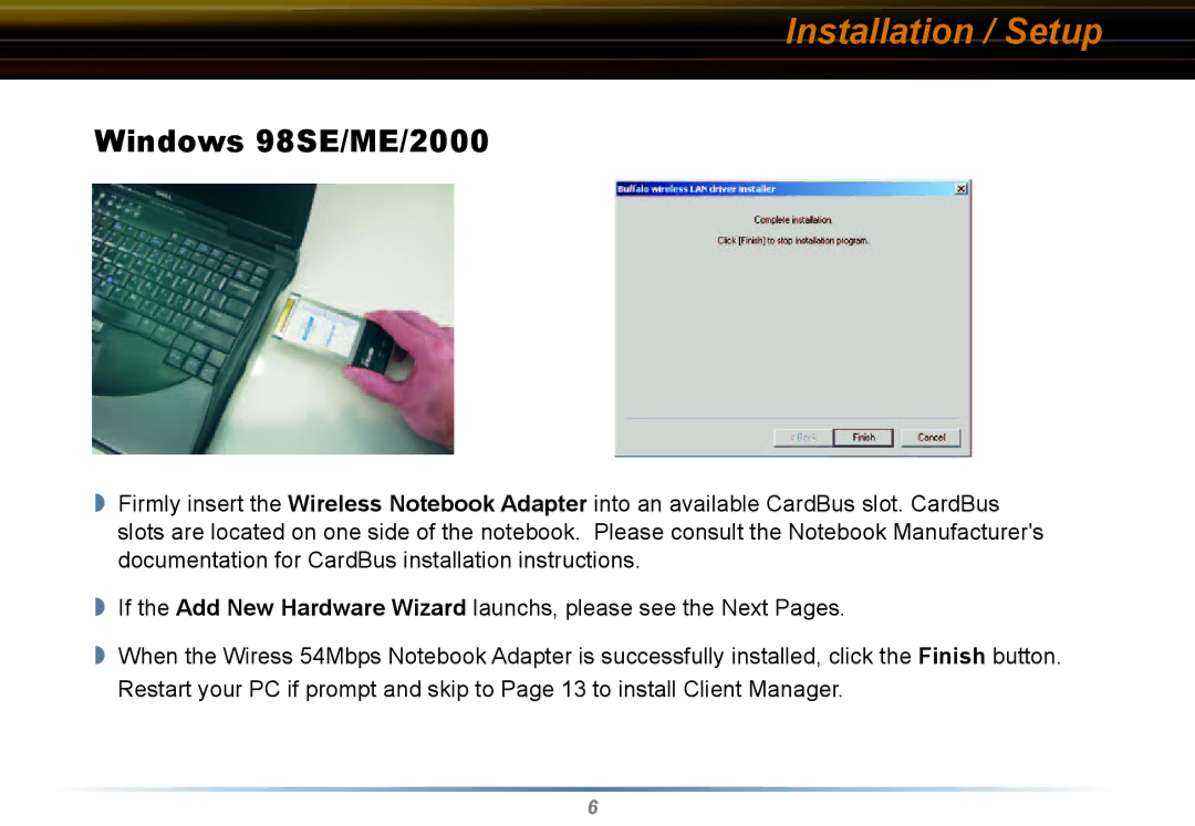 Buffalo Technology WLI2-CB-G54L manual Windows 98SE/ME/2000 