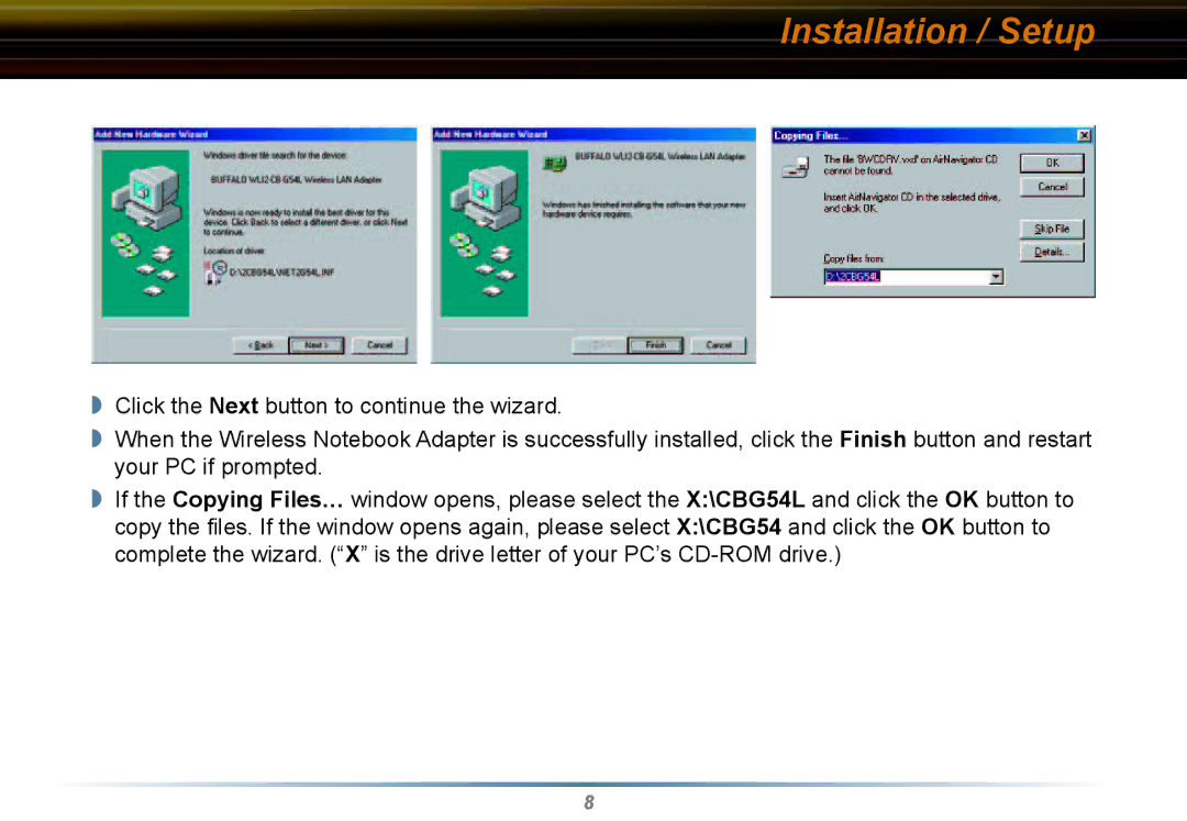 Buffalo Technology WLI2-CB-G54L manual Installation / Setup 