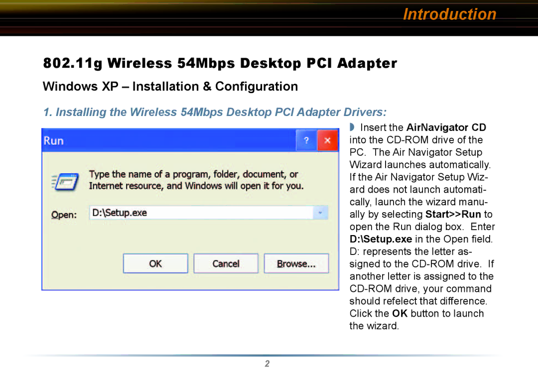 Buffalo Technology WLI2-PCI-G54 user manual Introduction, 802.11g Wireless 54Mbps Desktop PCI Adapter 