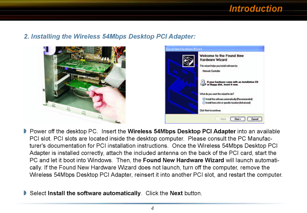 Buffalo Technology WLI2-PCI-G54 user manual Installing the Wireless 54Mbps Desktop PCI Adapter 