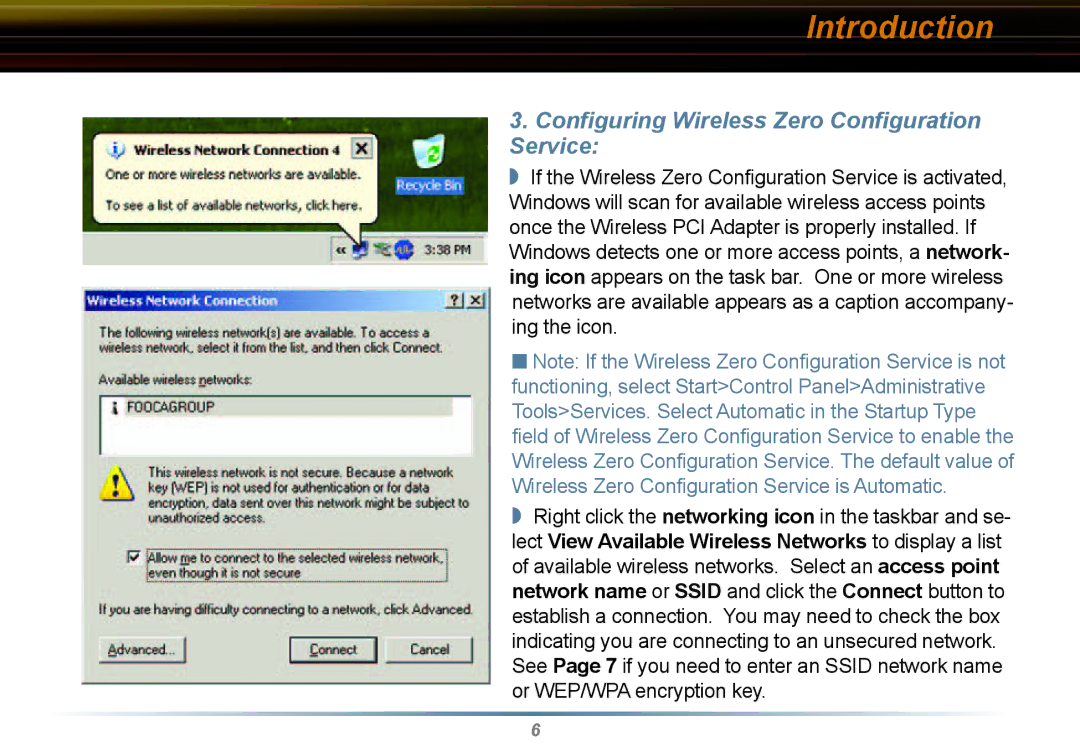 Buffalo Technology WLI2-PCI-G54 user manual Conﬁguring Wireless Zero Conﬁguration Service 