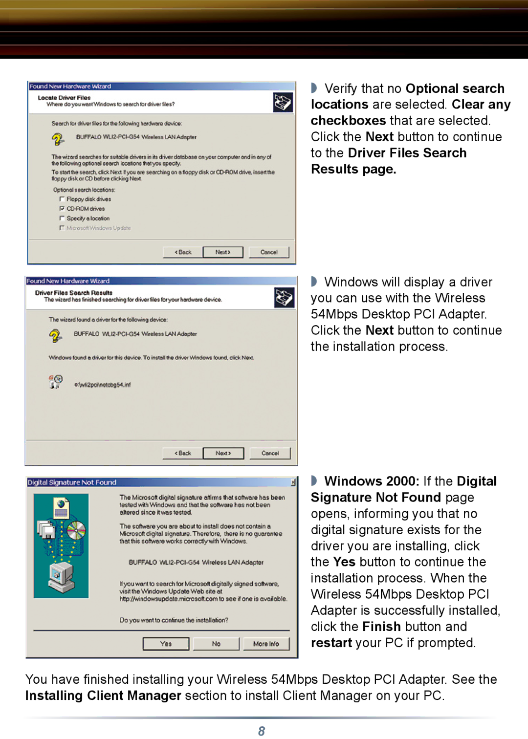 Buffalo Technology WLI2-PCI-G54 setup guide Results 