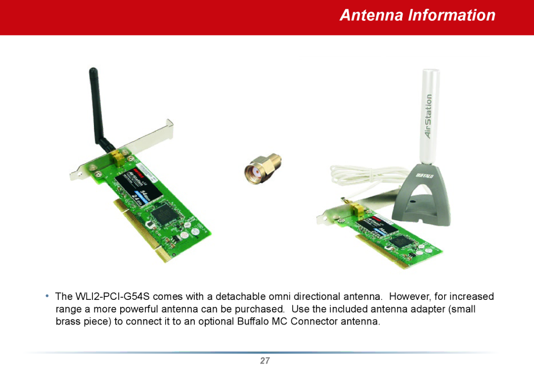 Buffalo Technology WLI2-PCI-G54S user manual Antenna Information 