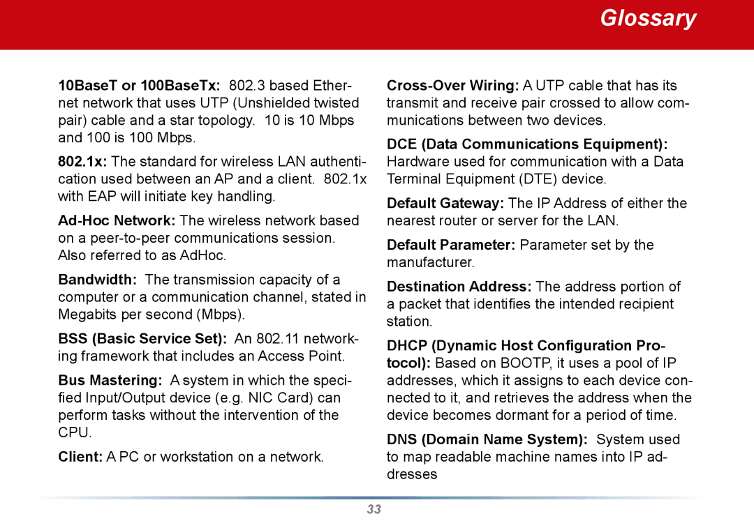 Buffalo Technology WLI2-PCI-G54S user manual Glossary, DCE Data Communications Equipment 