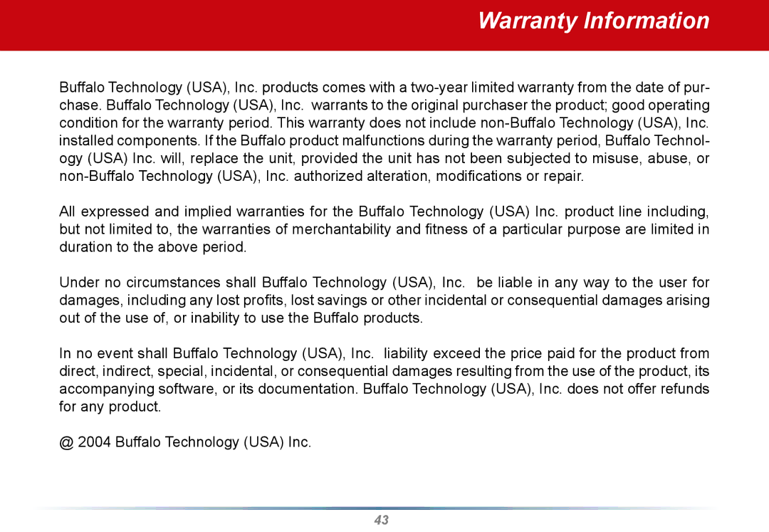 Buffalo Technology WLI2-PCI-G54S user manual Warranty Information 