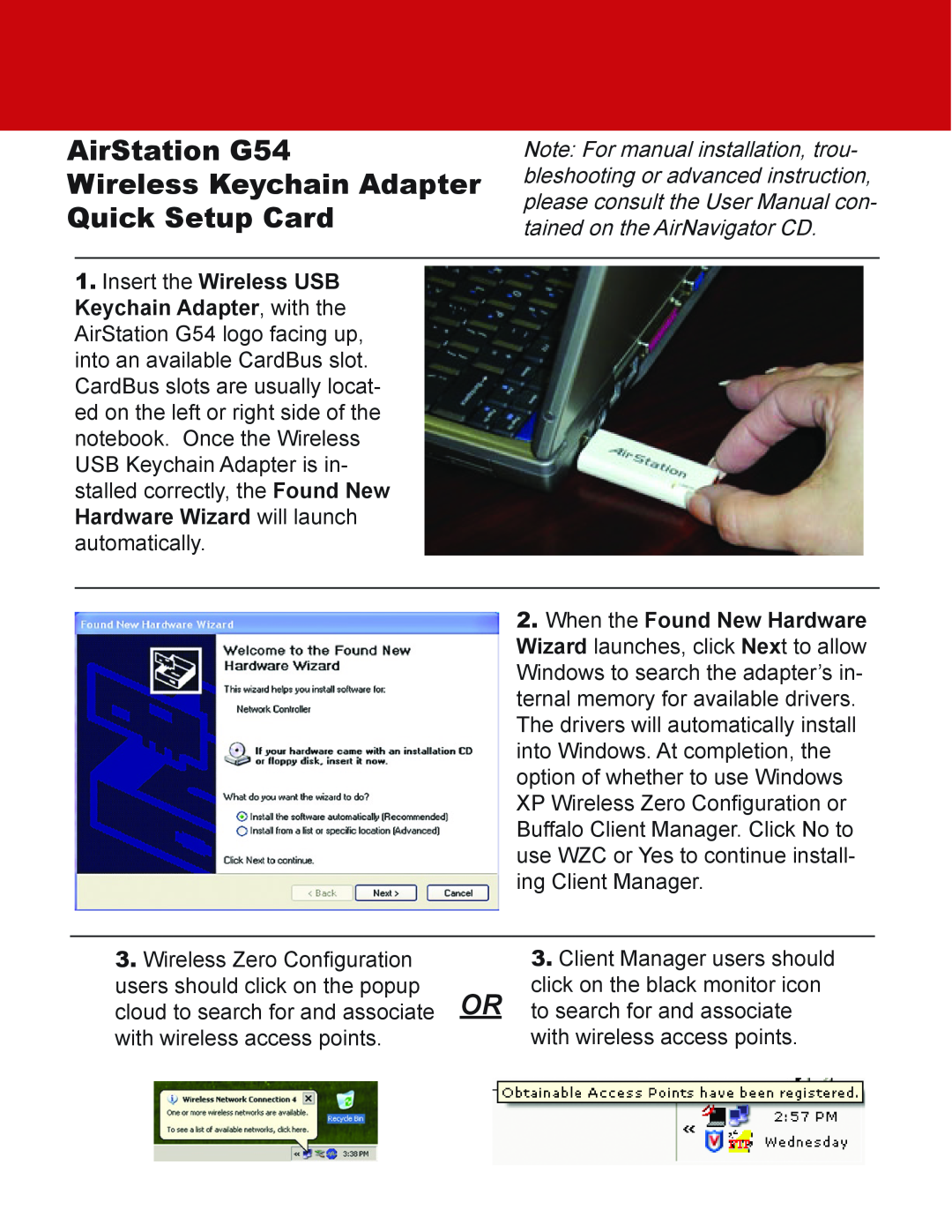 Buffalo Technology WLI2-U2-KG54-AI user manual AirStation G54, Wireless Keychain Adapter, Quick Setup Card 
