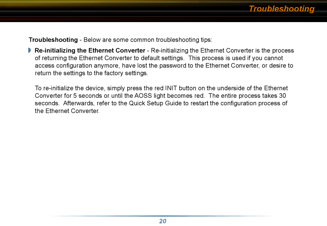 Buffalo Technology WLI3-TX1-G54 user manual Troubleshooting 