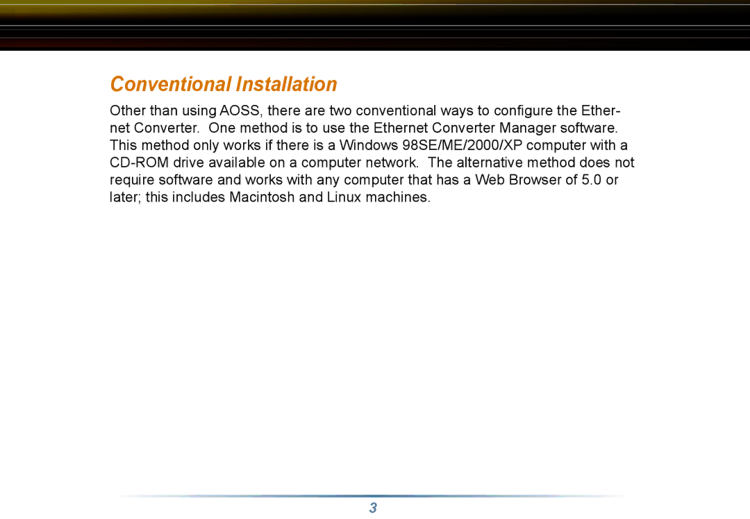 Buffalo Technology WLI3-TX1-G54 user manual Conventional Installation 