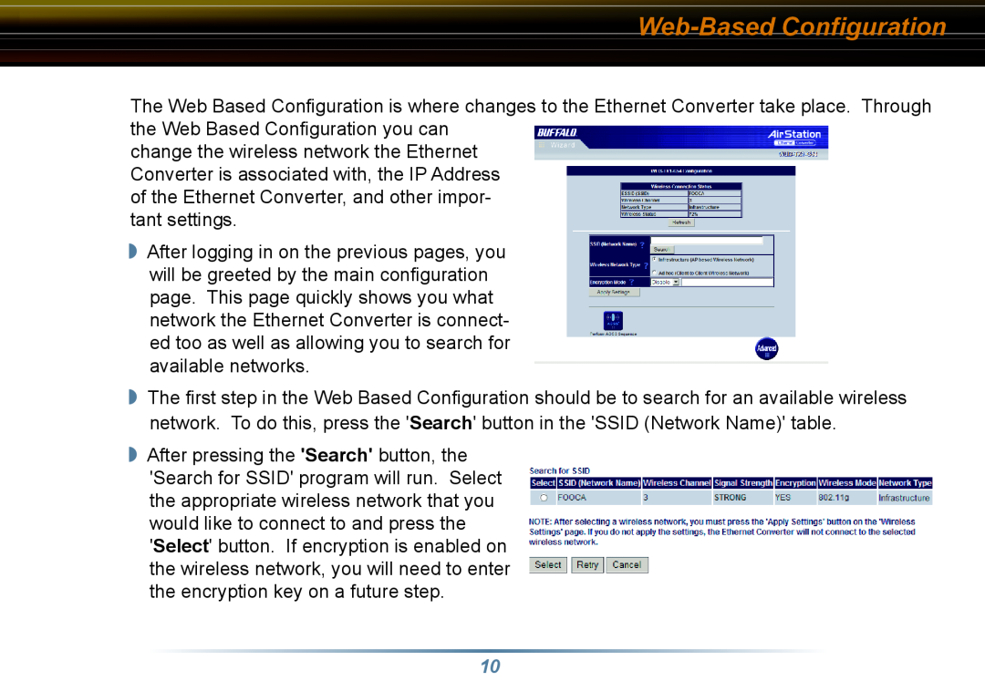Buffalo Technology WLI3-TX1-G54 user manual Web-Based Configuration 