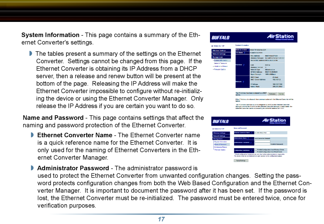 Buffalo Technology WLI3-TX1-G54 user manual Administrator Password - The administrator password is 