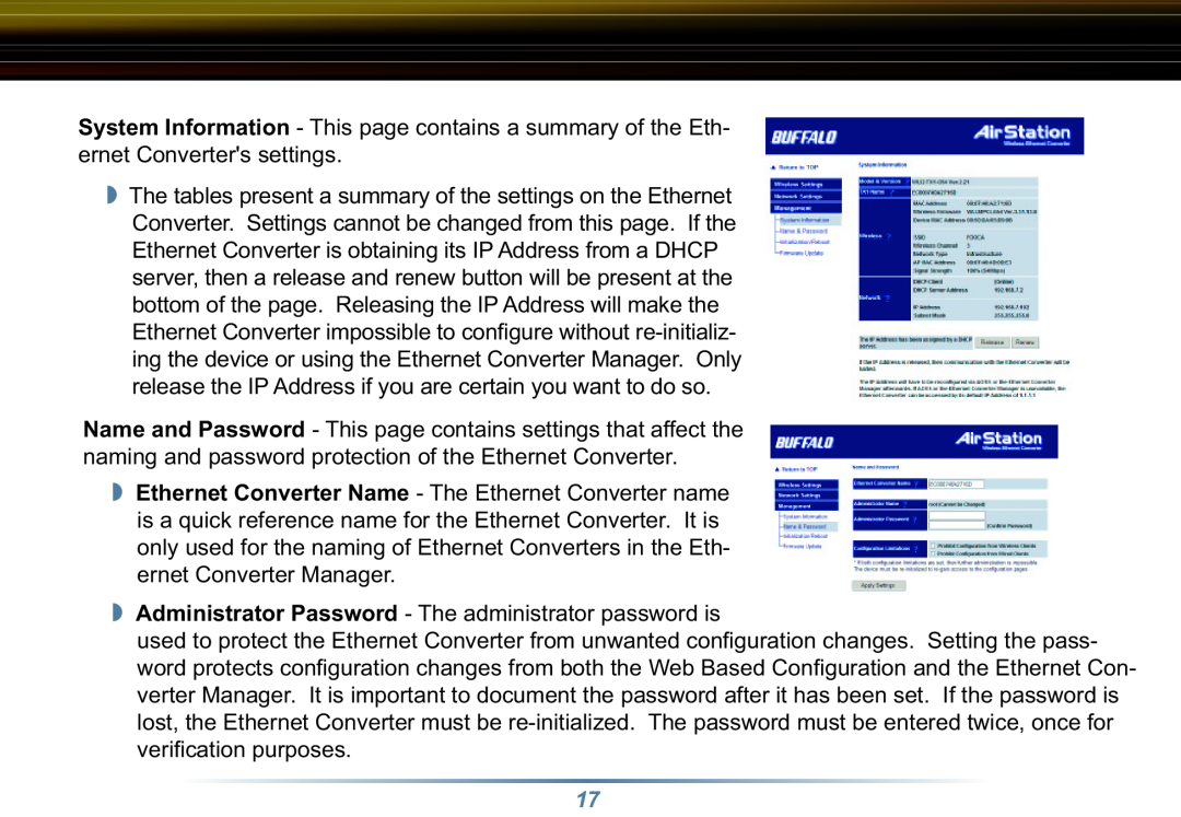 Buffalo Technology WLI3-TX1-G54 user manual Administrator Password - The administrator password is 