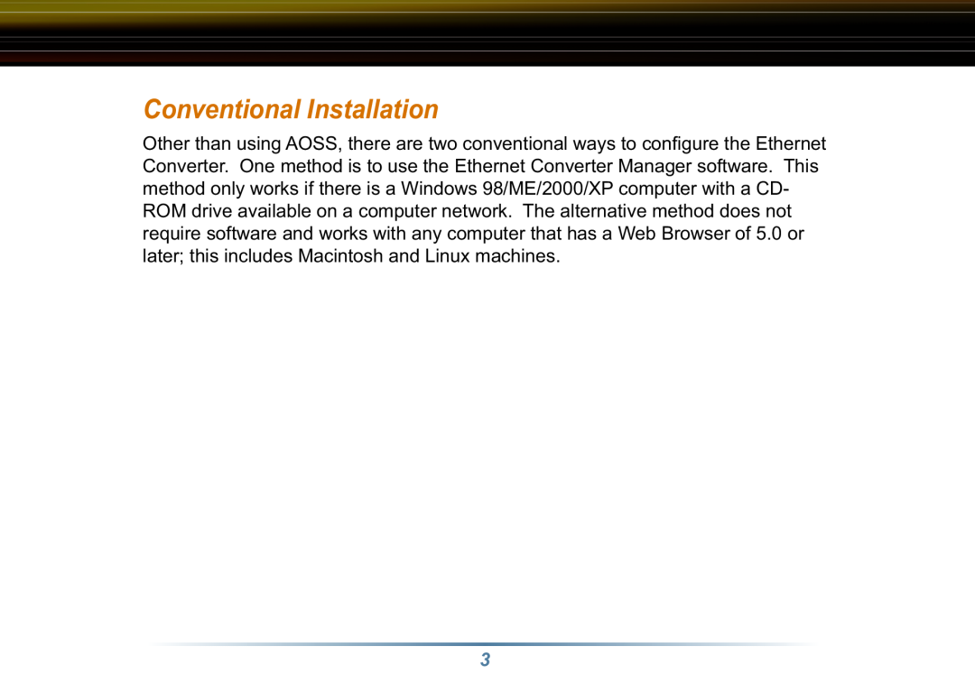 Buffalo Technology WLI3-TX1-G54 user manual Conventional Installation 