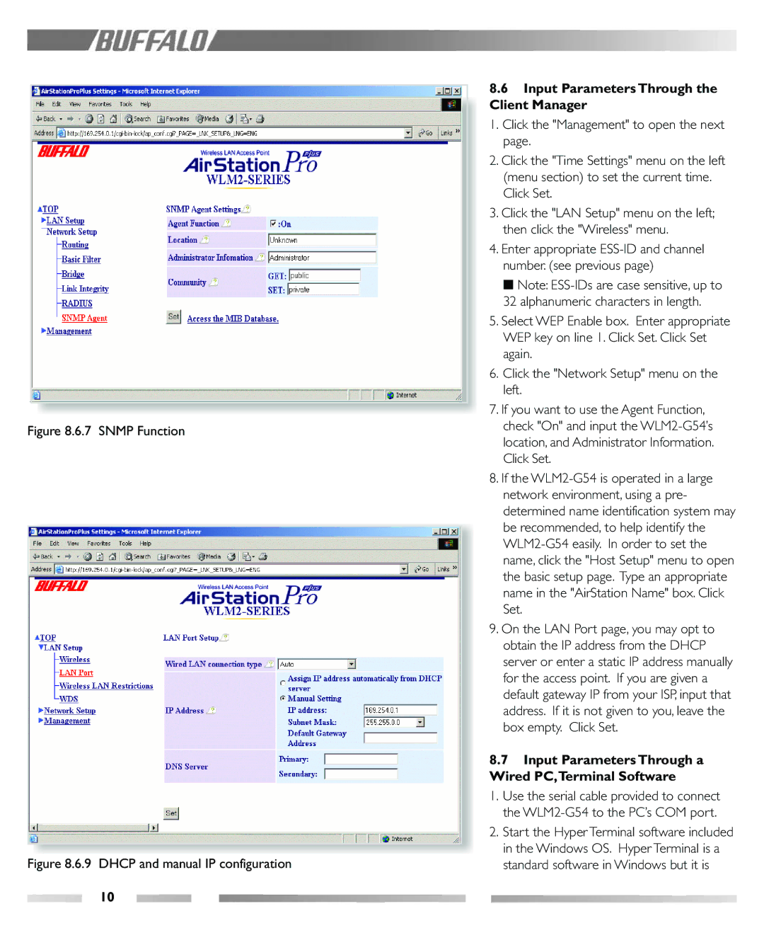 Buffalo Technology WLM2-G54 manual Input Parameters Through the Client Manager 