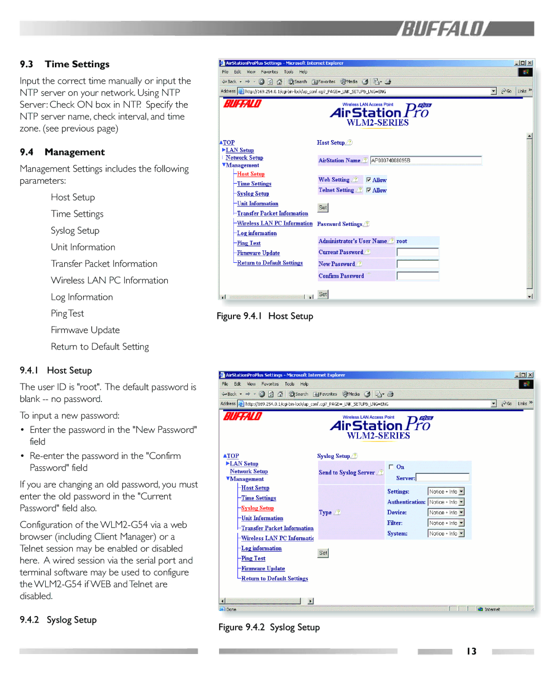 Buffalo Technology WLM2-G54 manual Time Settings, Management 