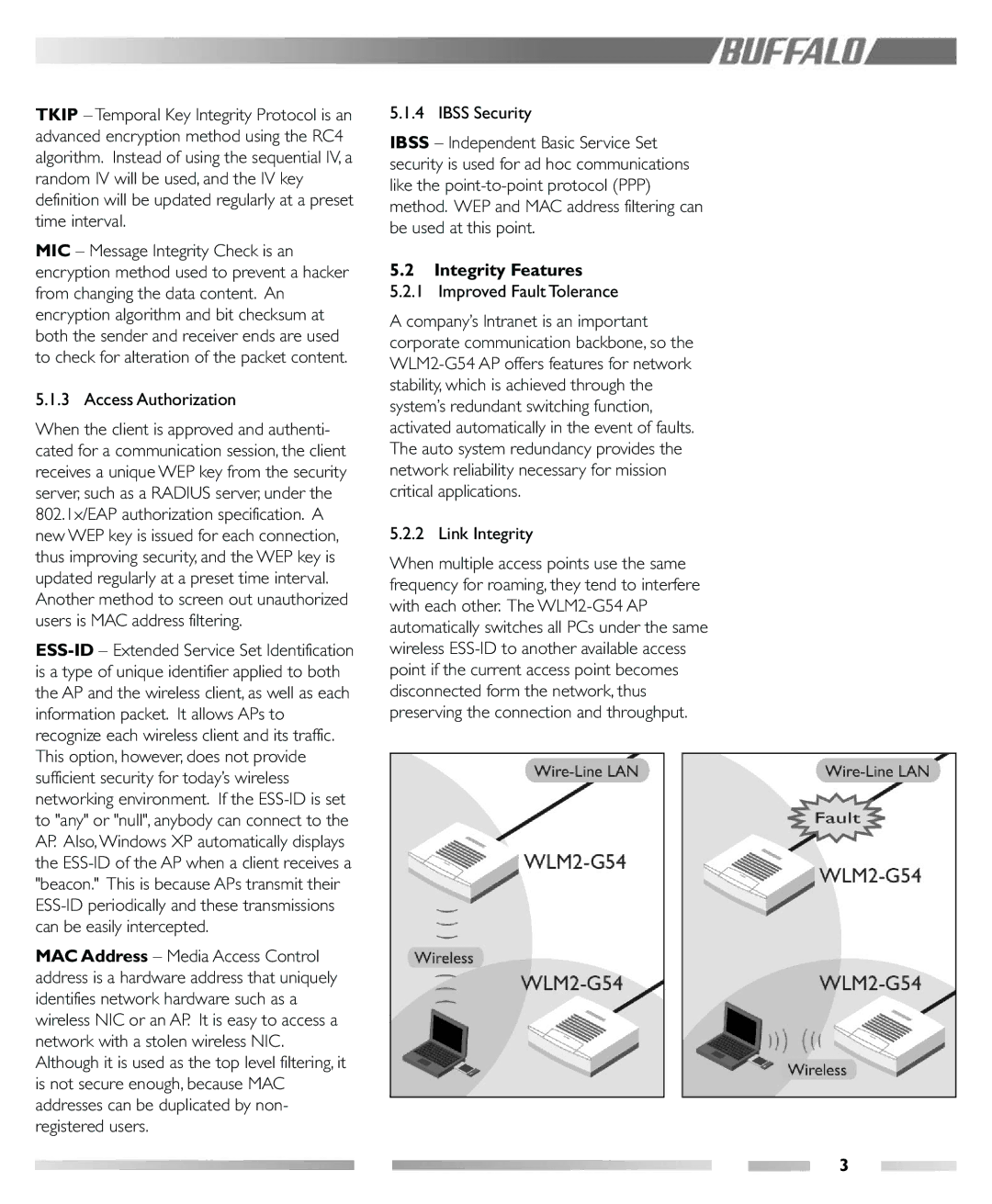 Buffalo Technology WLM2-G54 manual Access Authorization, Ibss Security, Integrity Features, Improved Fault Tolerance 