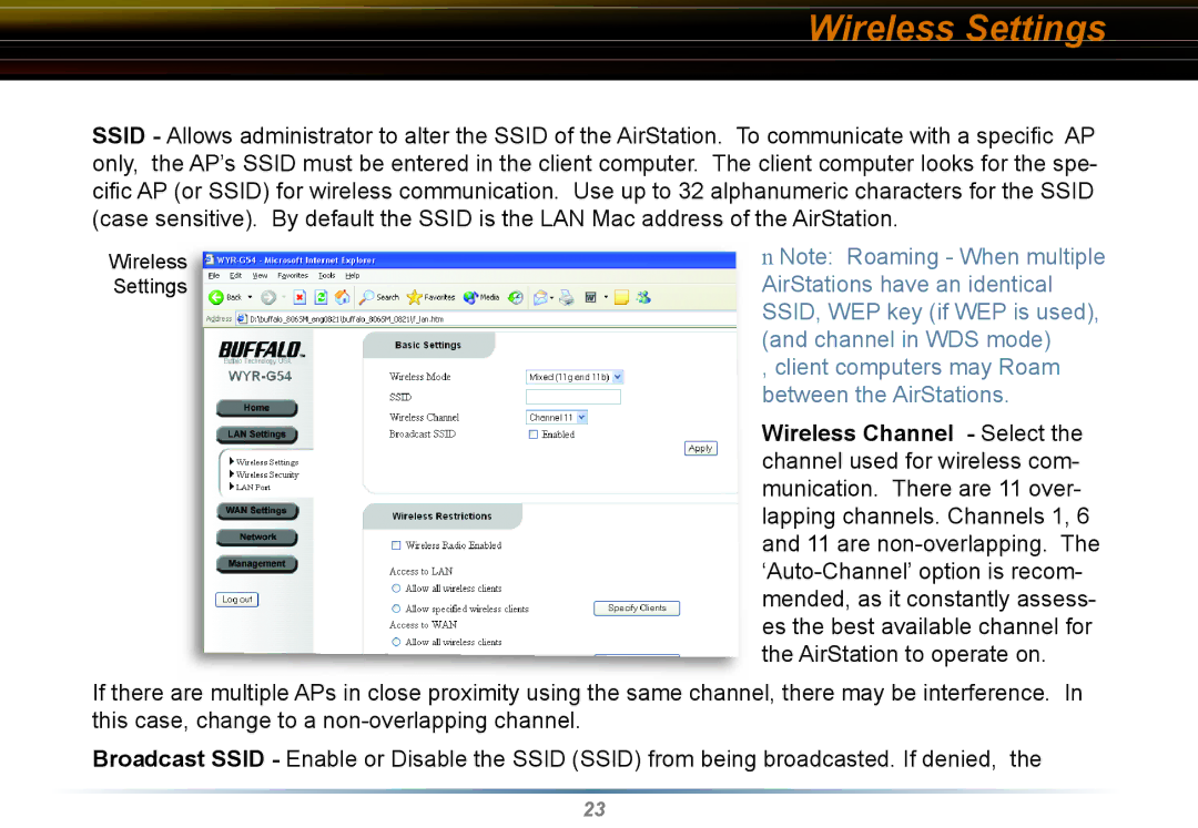 Buffalo Technology WYR-G54 manual Client computers may Roam between the AirStations 