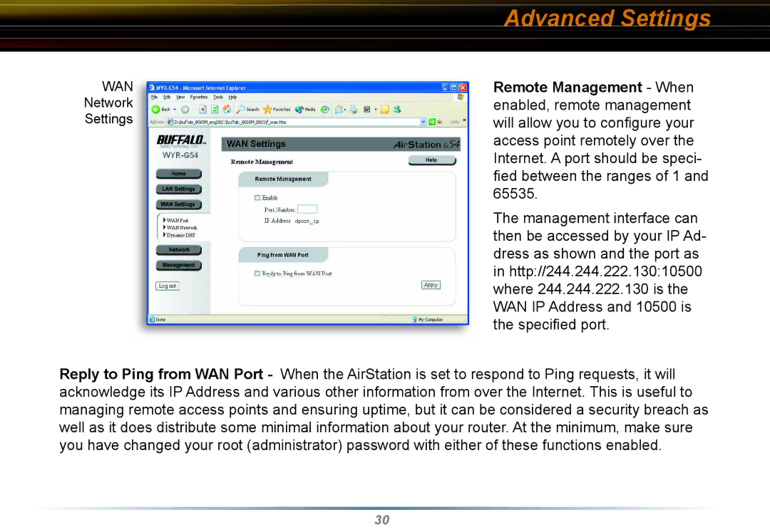 Buffalo Technology WYR-G54 manual Remote Management When 