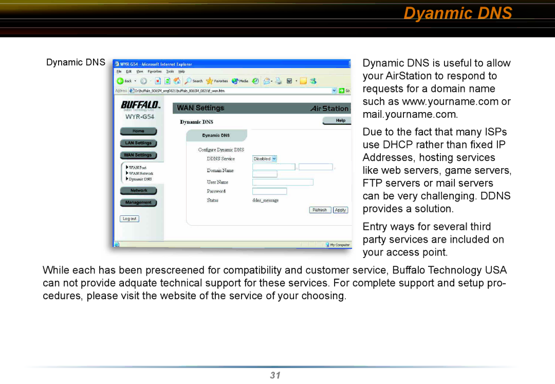 Buffalo Technology WYR-G54 manual Dyanmic DNS 