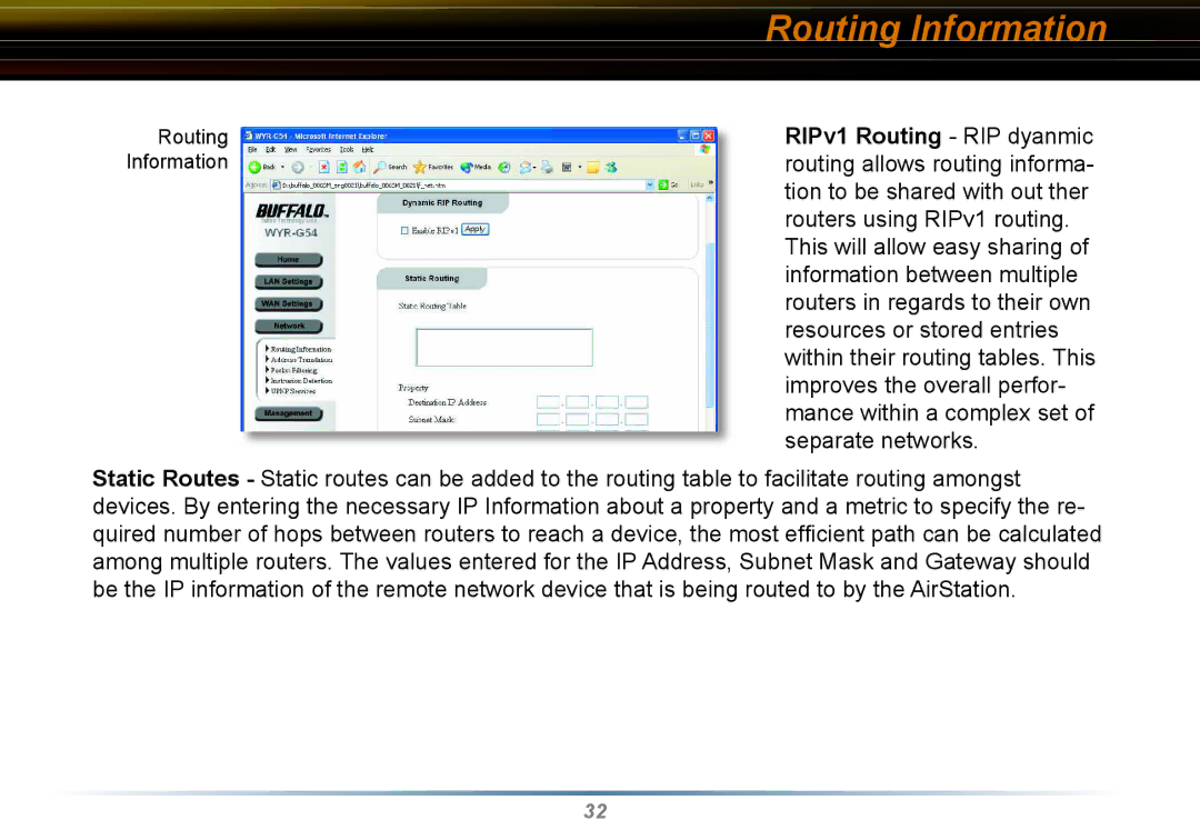 Buffalo Technology WYR-G54 manual Routing Information 