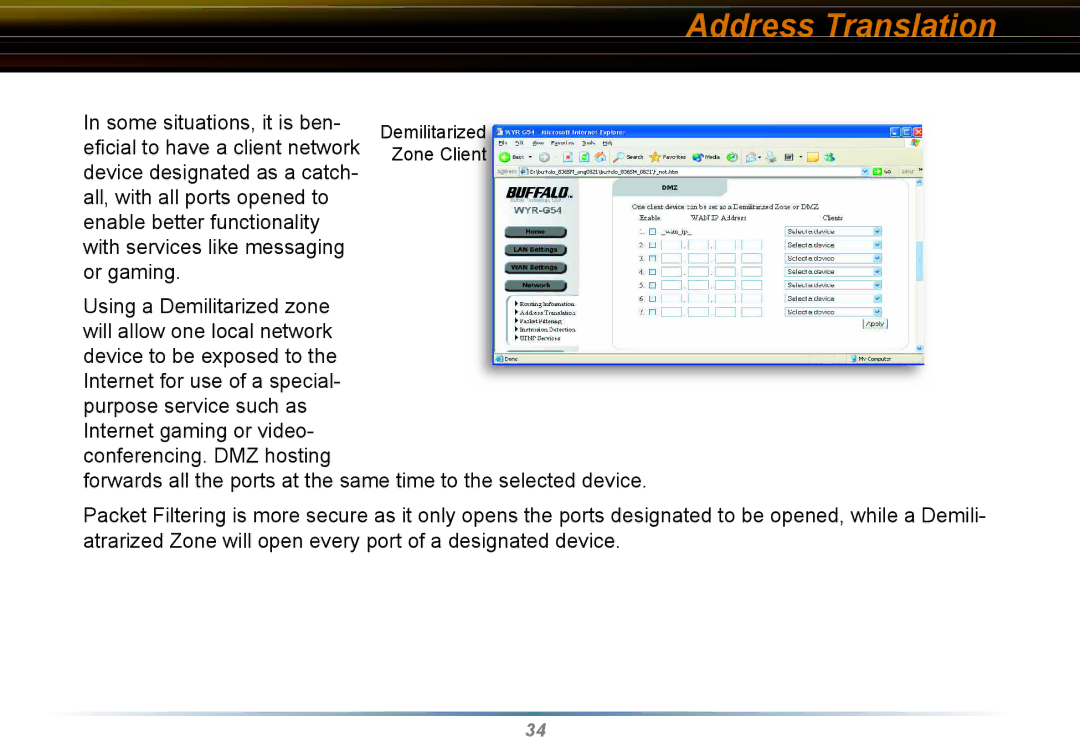 Buffalo Technology WYR-G54 manual Demilitarized Zone Client 
