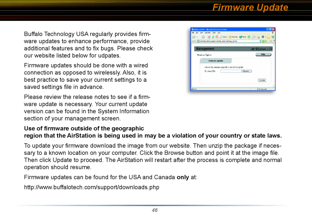 Buffalo Technology WYR-G54 manual Firmware Update 