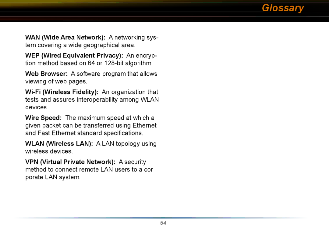 Buffalo Technology WYR-G54 manual Glossary 